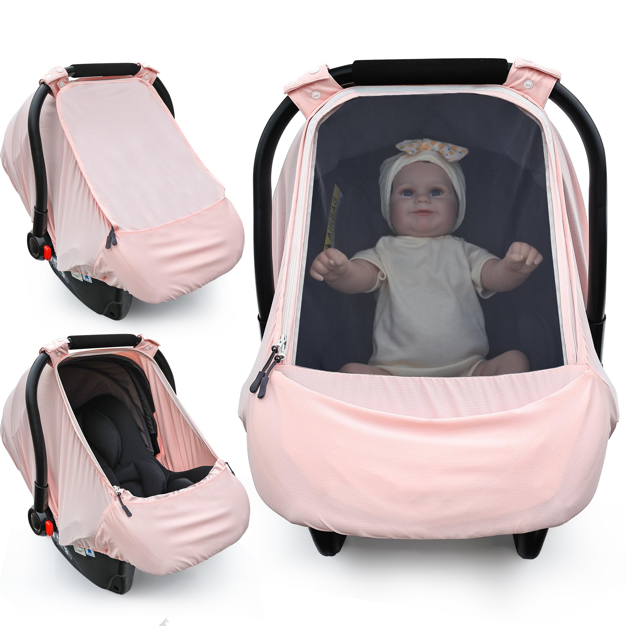 Baby Car Seat CoverSunproof Car Seat Canopy for BabiesBaby Girl Car Seat Cover Baby Car Seat Sun Shade Cover Infant Carseat Covers for Summer/Autumn Use(Pink)