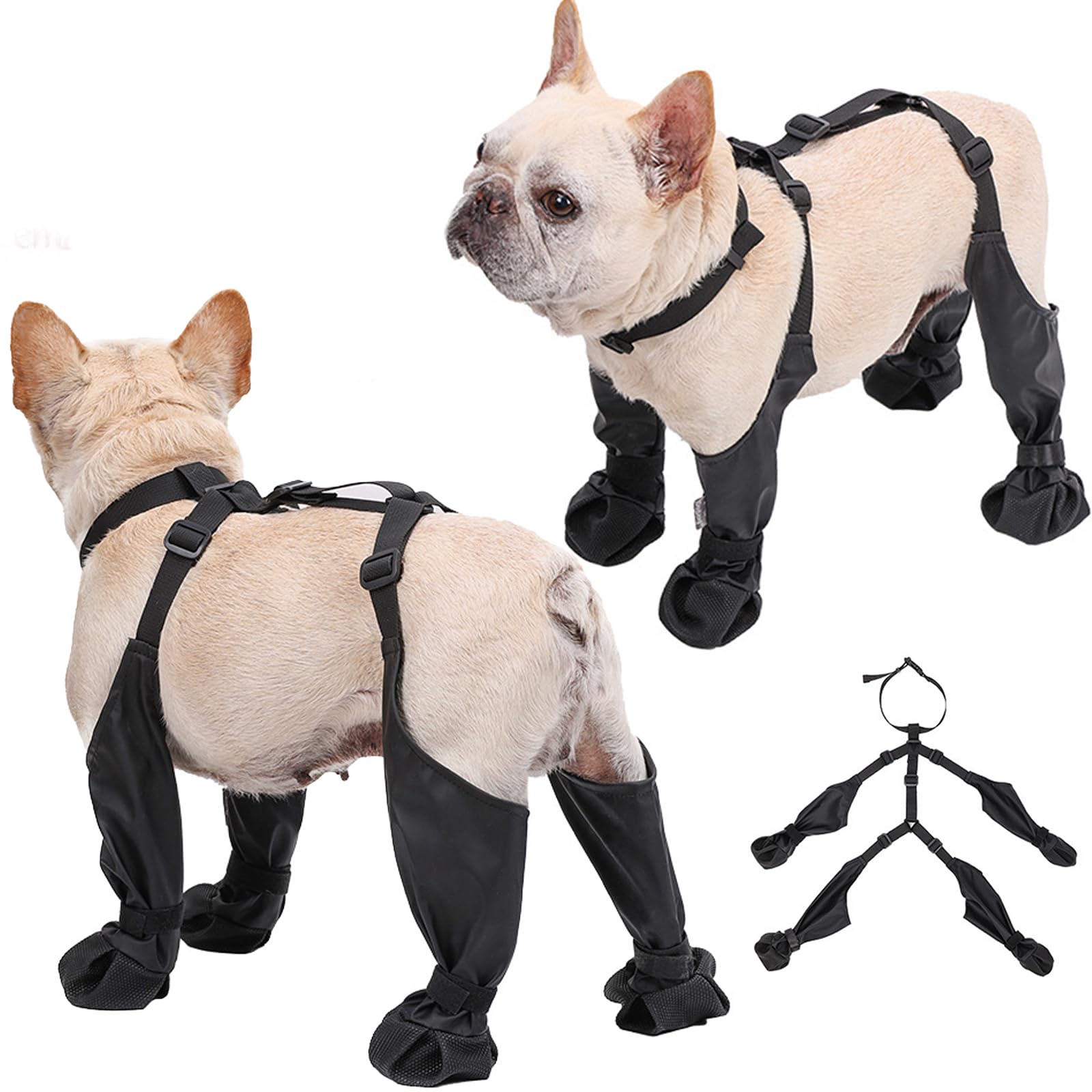 Waterproof Dog Boots Anti-Slip Dog Shoes with Rugged Rubber Sole Pet Paw Protector for Small Medium Dogs Dirty-Proof & Anti-Fall Dog Outdoor Walking Running Hiking Booties with Auxiliary Strap