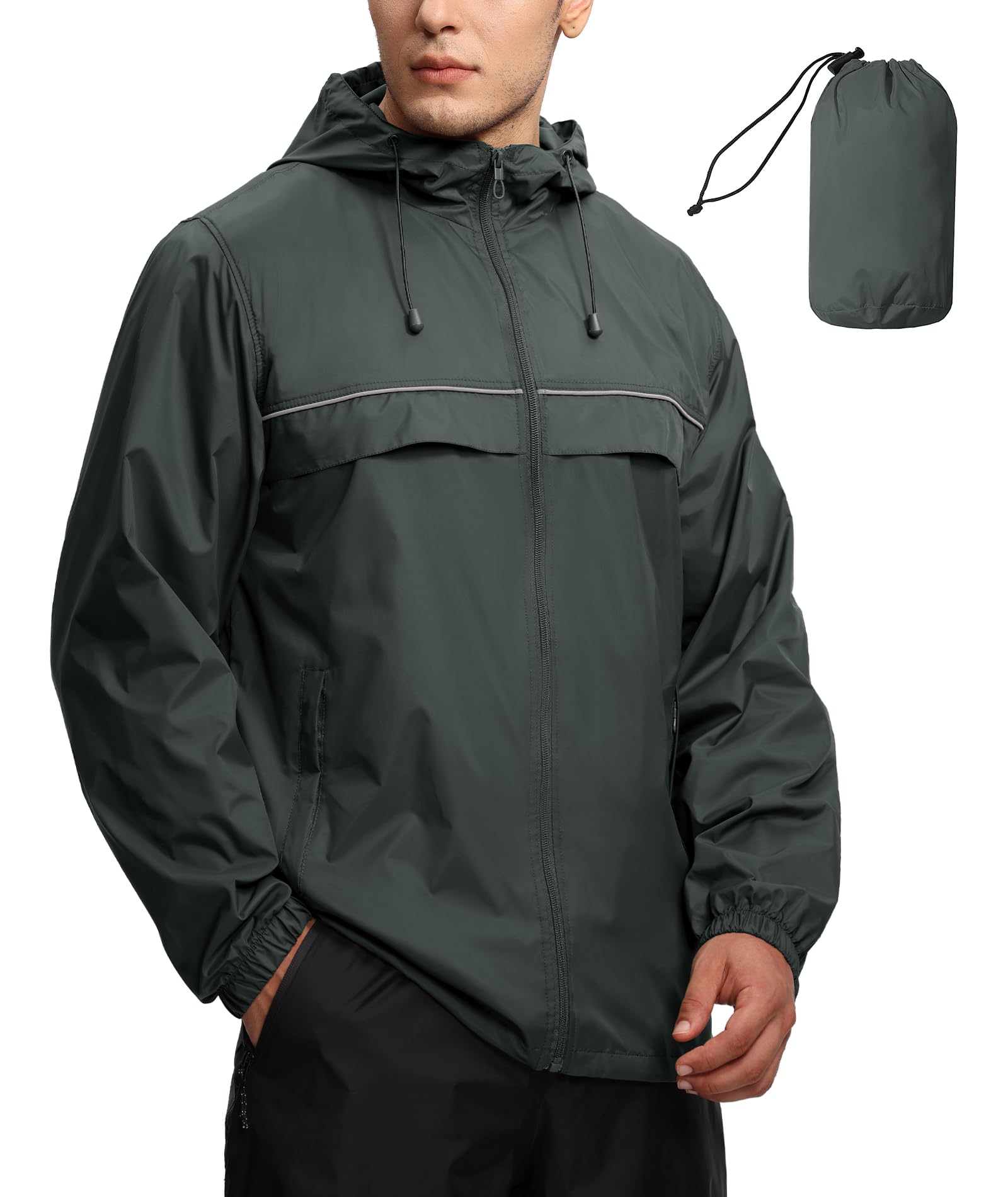 SWISSWELL Mens Waterproof Windbreaker Rain Jacket Lightweight Packable Raincoat with Hood for Golf Hiking Travel Dark Grey XXL