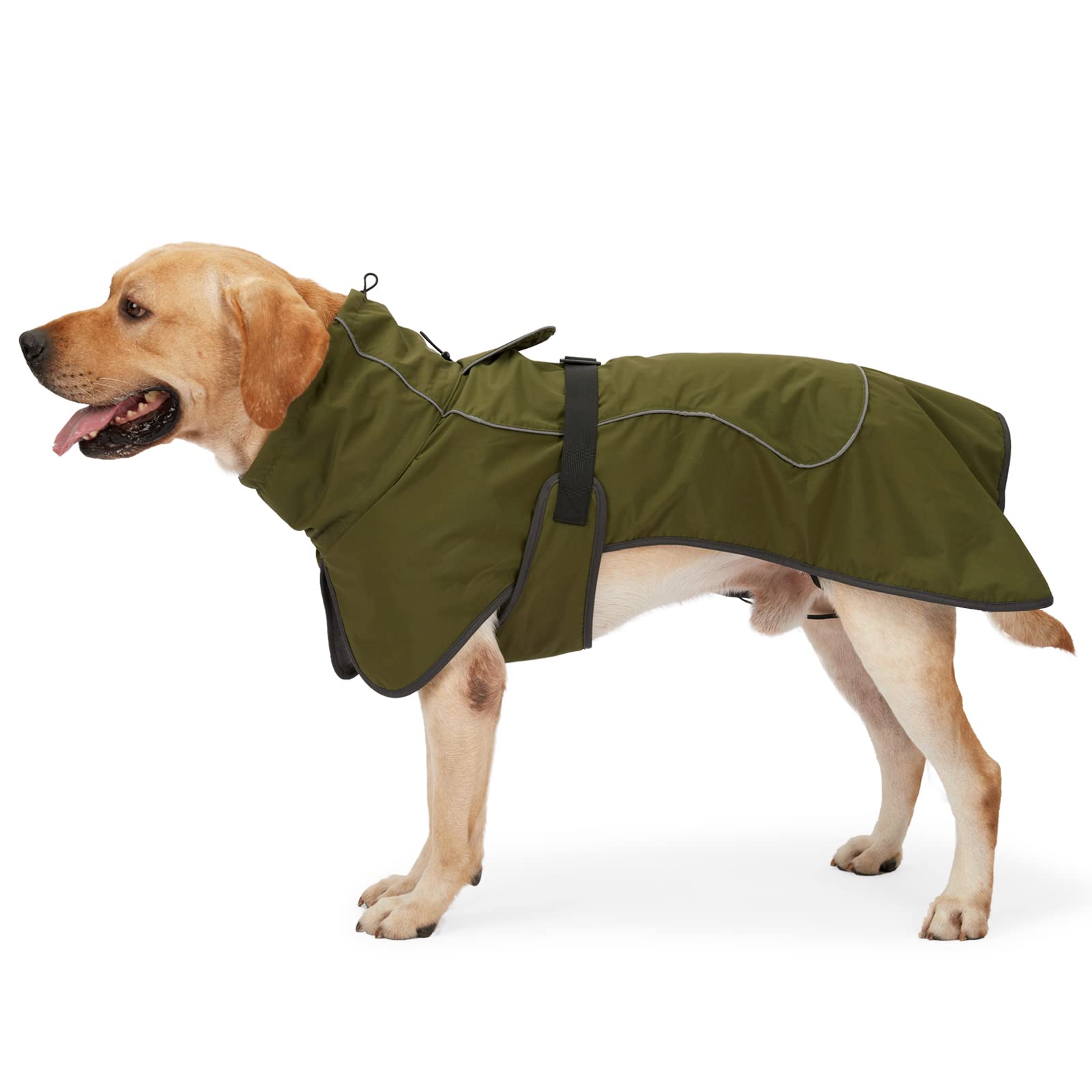 JOHNBOLIN Dog Winter Coat Windproof Warm Dog Winter Jacket Cozy Reflective Waterproof Dogs Walking Hiking Trave Indoor and Outdoor Dog Clothing for Cold Weather Dog Rain Coat(Military Green Small)