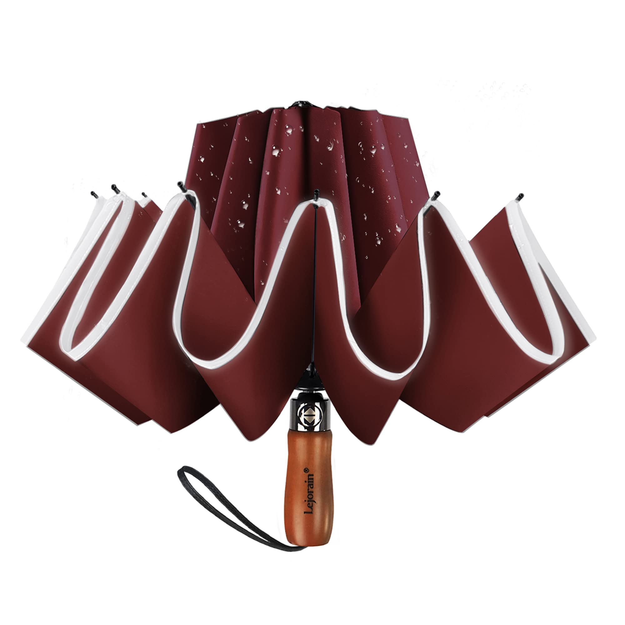 Lejorain Large Reverse Umbrella -50 Inch Windproof Folding Inverted Umbrella - Upside Down with Safety Reflective Strip