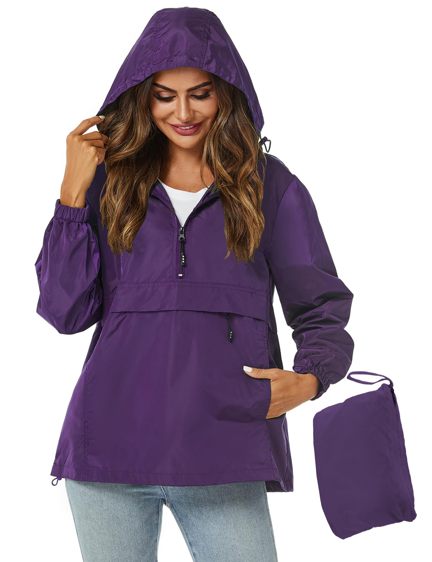Avoogue Womens Rain Jacket With Hood Waterproof Windbreaker Women Rain Coats M
