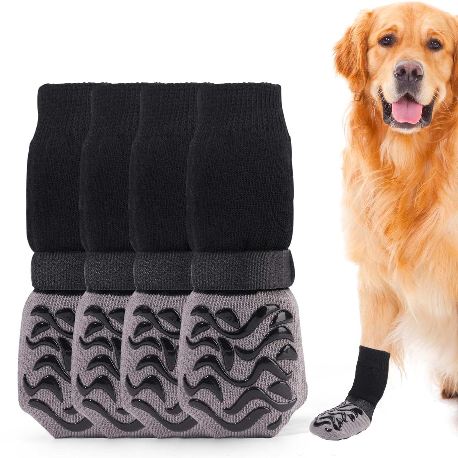 YSSY spread 4 Packs Non-Slip Dog Socks with Adjustable Straps Traction Control for Indoor on Hardwood Floor Dog Shoes for Outdoor Hot Pavement Pet Paw Protector-Lager