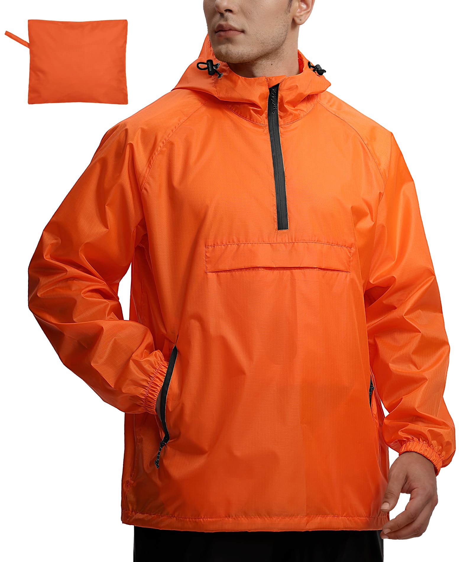 SWISSWELL Mens Rain Jacket Waterproof Lightweight Packable Pullover Windbreaker with Hood for Golf Fishing and Hiking