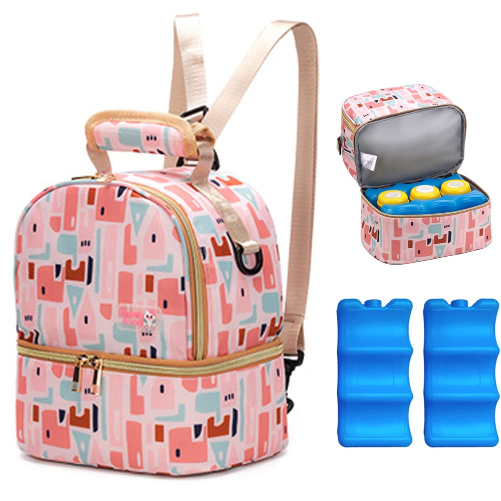 JforSJizT Breastmilk Bottles Cooler Bag with Ice PackNylon Breast Pump Bag Backpack with Cooler CompartmentDouble Layer Breast Pump Carrying Bag for Nursing Moms