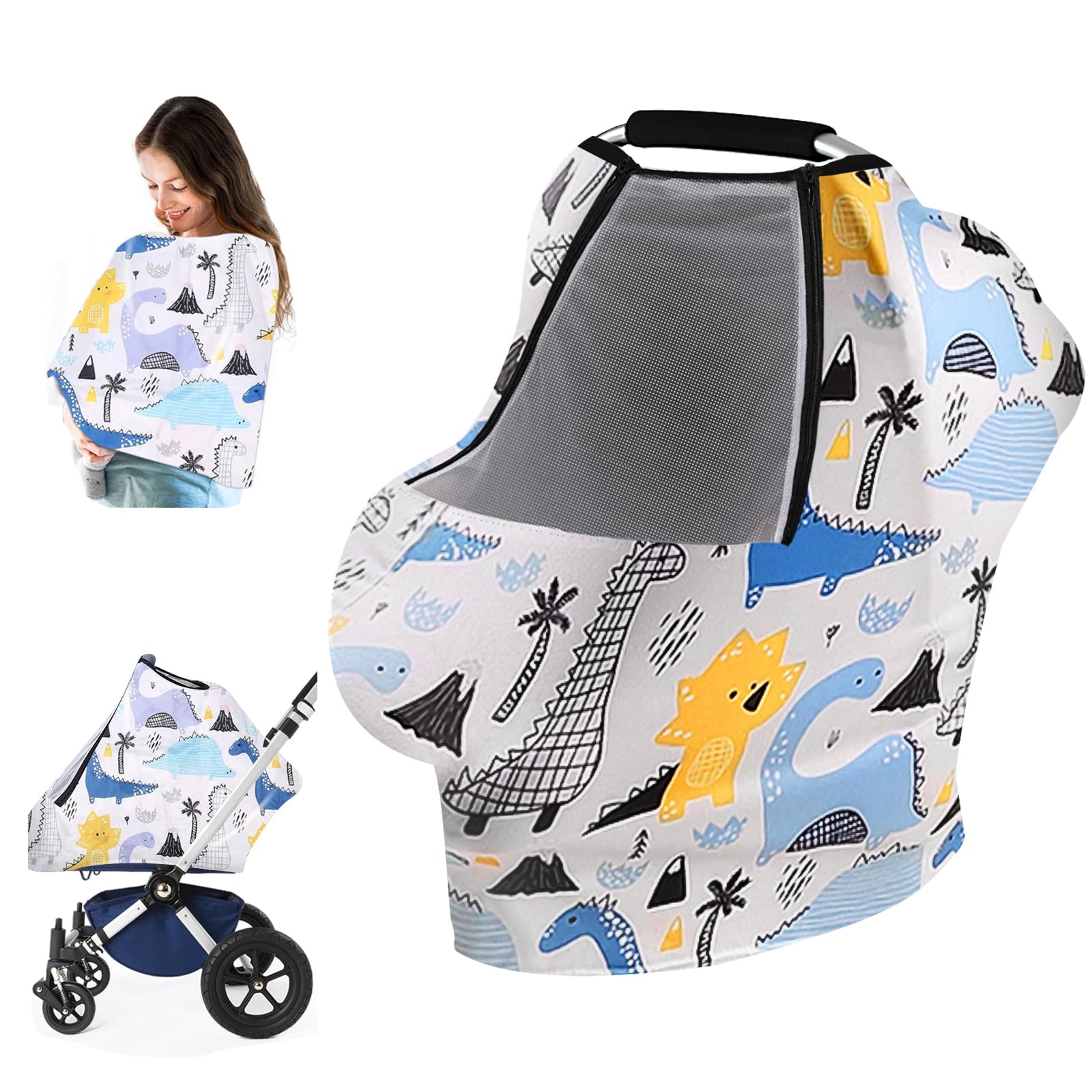 Car Seat Covers for BabiesYZNlife Baby Car seat Cover Boy Girl Infant Stroller Sun Shade Canopy Adjustable Peep & Breathable Mesh WindowProtects Baby from WindSunMosquito