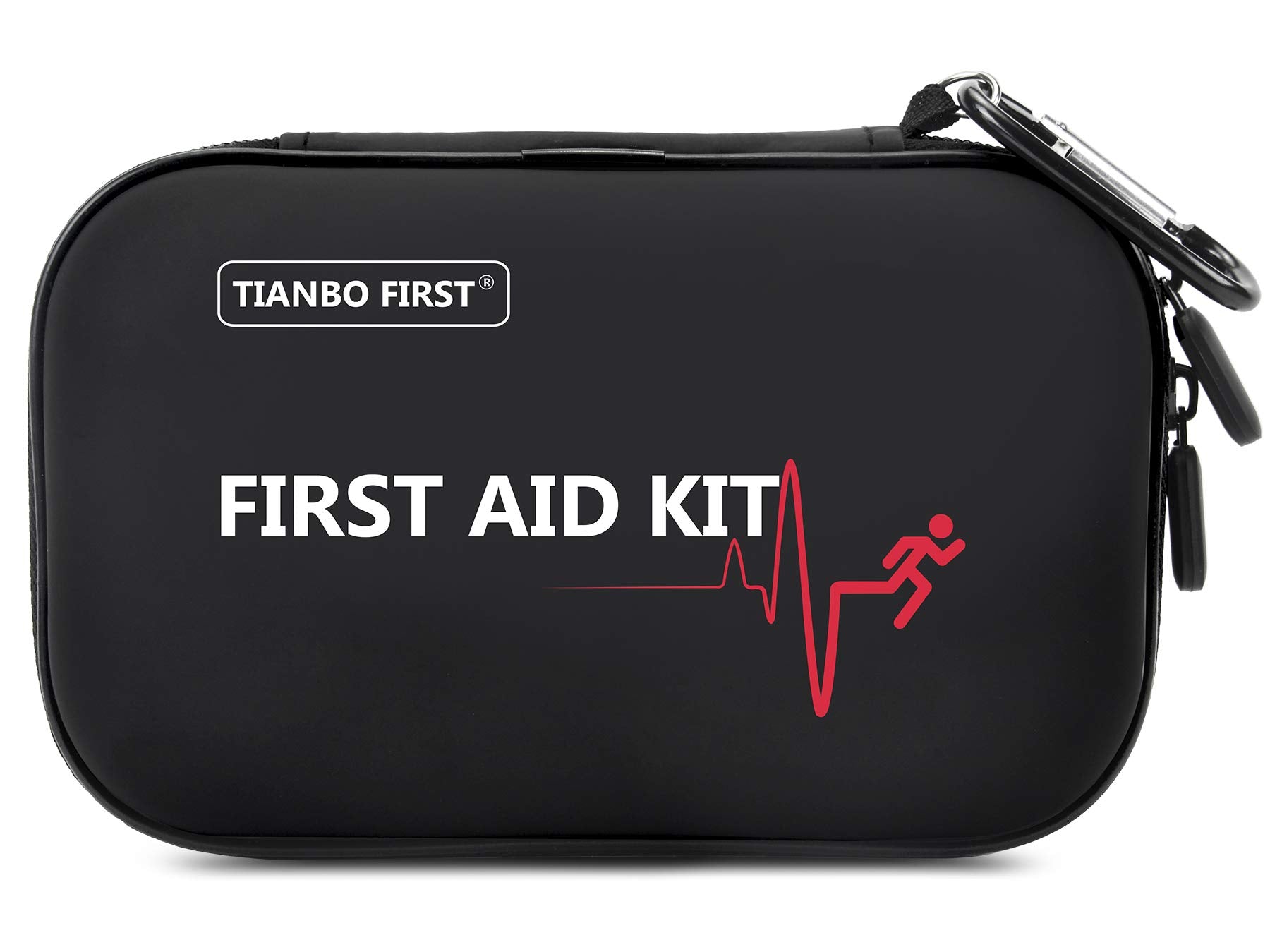 TIANBO FIRST Mini First Aid Kit 107 Pieces Hard Shell Small Medical Pouch Lightweight Emergency Survival Bag for Hiking Camping Backpacking Travel Black