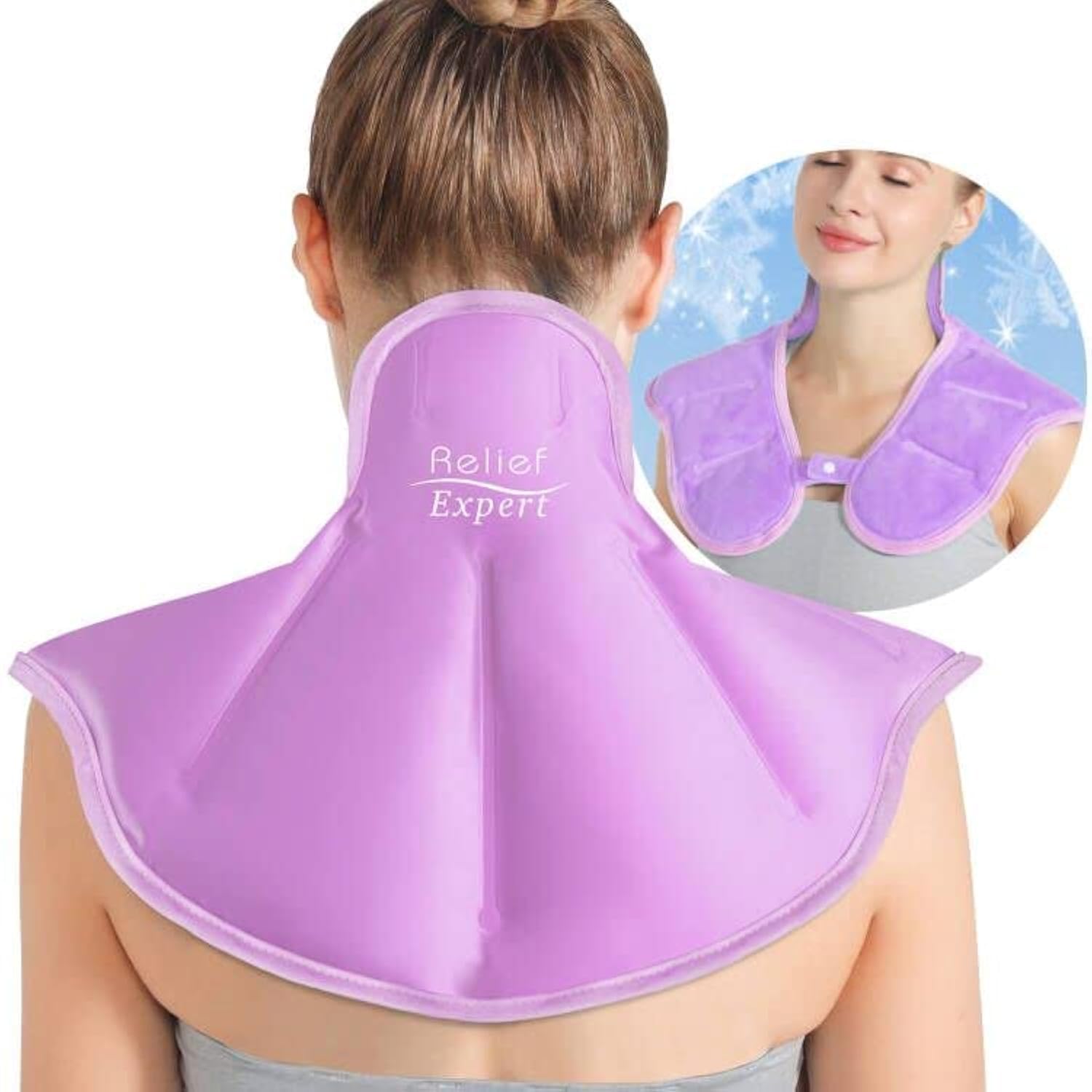 Relief Expert Large Neck Shoulder Ice Pack for Injuries Reusable Gel Cold Pack Wrap for Upper Back Cold Compress Therapy for Swelling Bruises Surgery - Soft Plush Lining