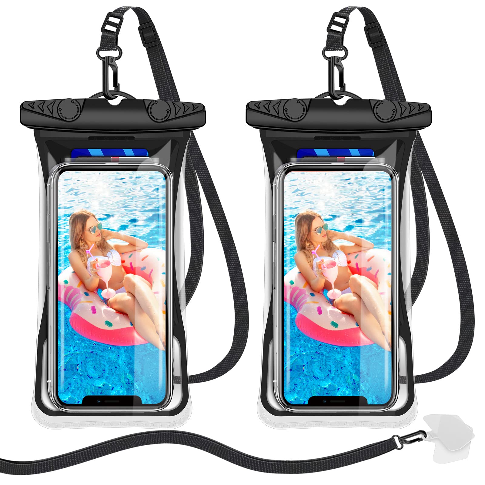takyu Floating Waterproof Phone Pouch Waterproof Phone Holder Premium TPU Waterproof Dry Bag for Snorkeling fits for iPhone Samsung & Other Smartphones Up to 7.2 (BlackBlack / 2 Pcs)