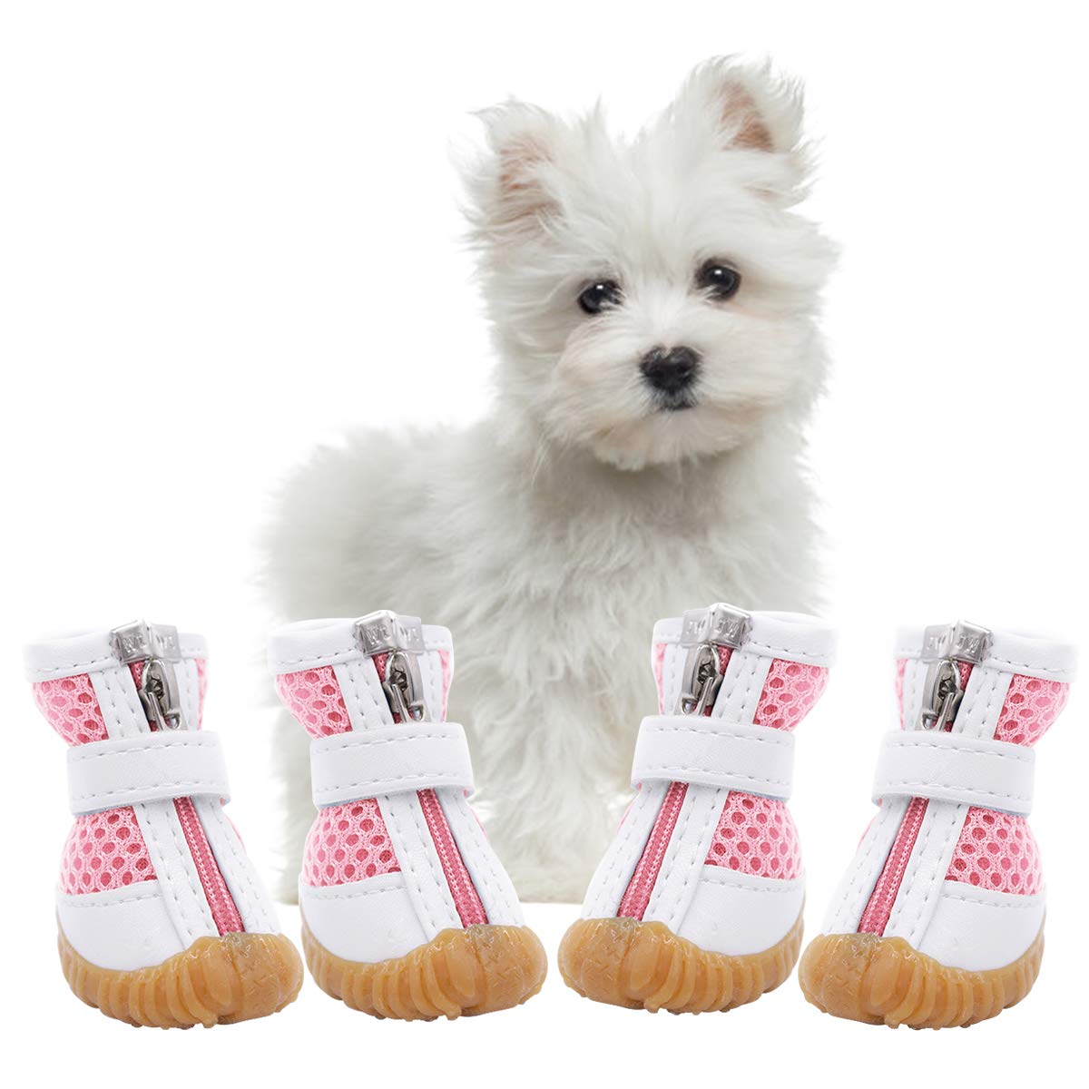 AOFITEE Mesh Dog Shoes Dog Boots Breathable Dog Shoes for Small Dogs Waterproof Puppy Booties Sandals with Anti-Slip Sole and Zipper Dog Shoes for Hot Pavement Durable Pet Paw Protector