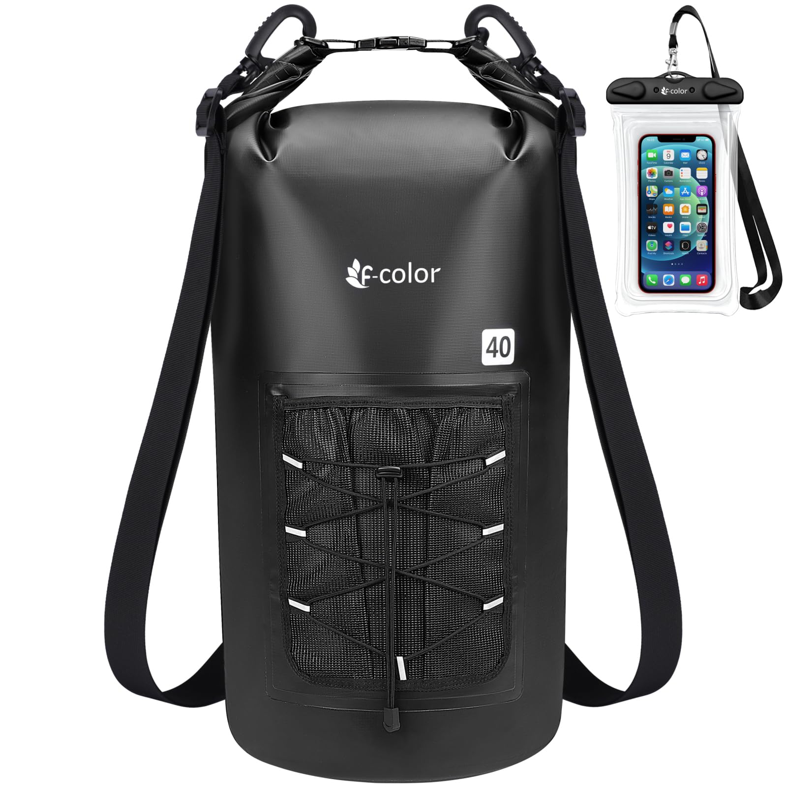 F-color Waterproof Dry Bag Backpack - 5L/10L/20L/30L/40L Lightweight Roll Top Waterproof Pouch Dry Bag with Waterproof Phone Case for Kayaking Beach Boating Paddleboarding Camping Fishing