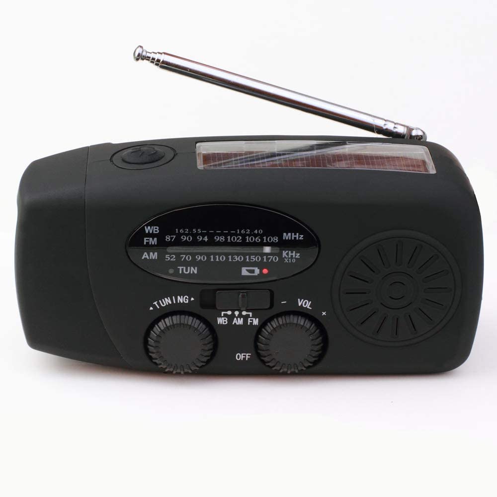 【Aivica-088】 7400mWh NOAA Weather Radio Emergency Radio Solar Hand Crank Type C USB Charge AM/FM/NOAA Radio 3 LED Flashlight 2000mAh Smart Phone Charger Power Bank (Black)