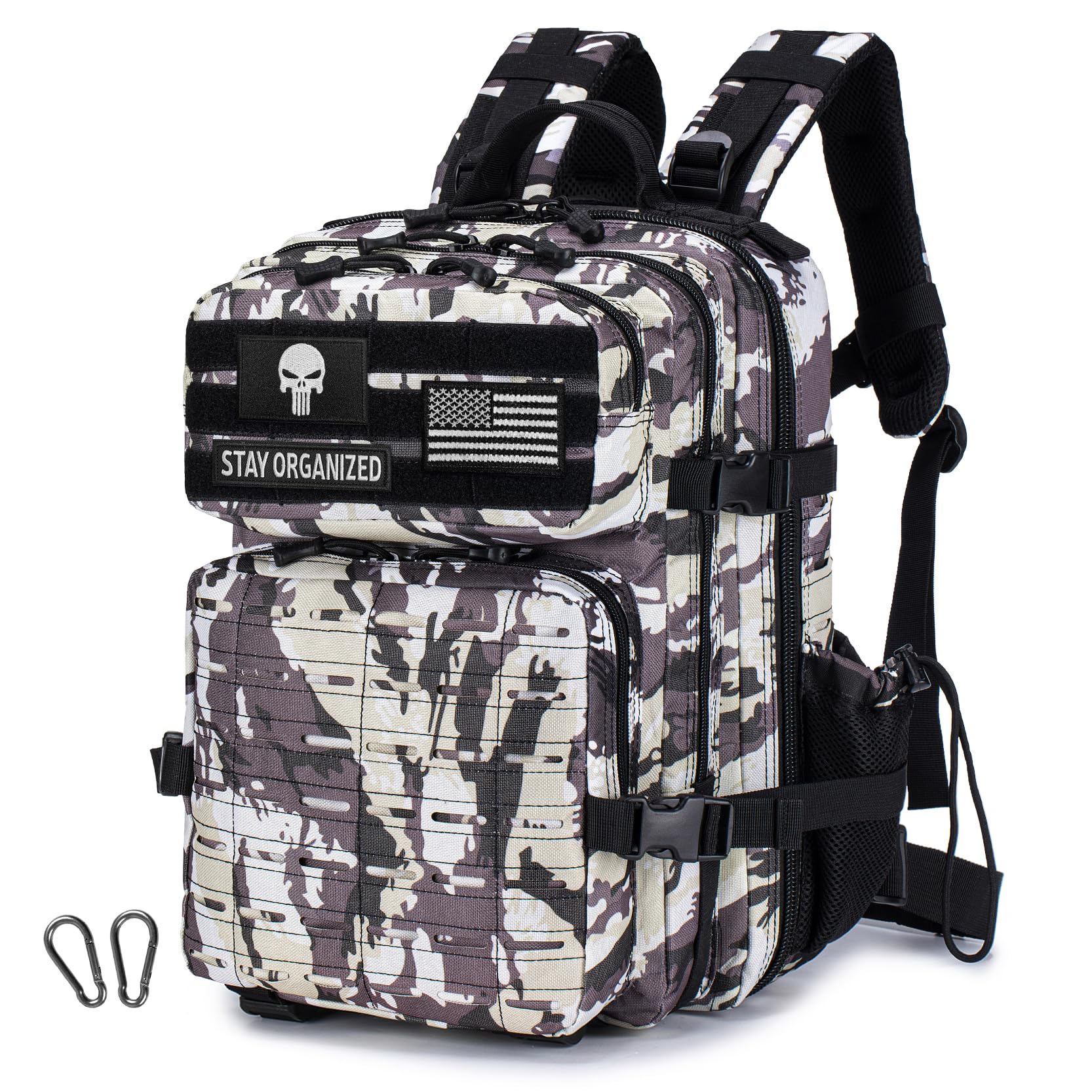 COSCOOA Tactical Military Backpack for Man 25L Waterproof Army Assault Pack Rucksack Hiking Laptop Backpack 3 Day Bug Out Bag Includes Two Flags and Two Carabiner