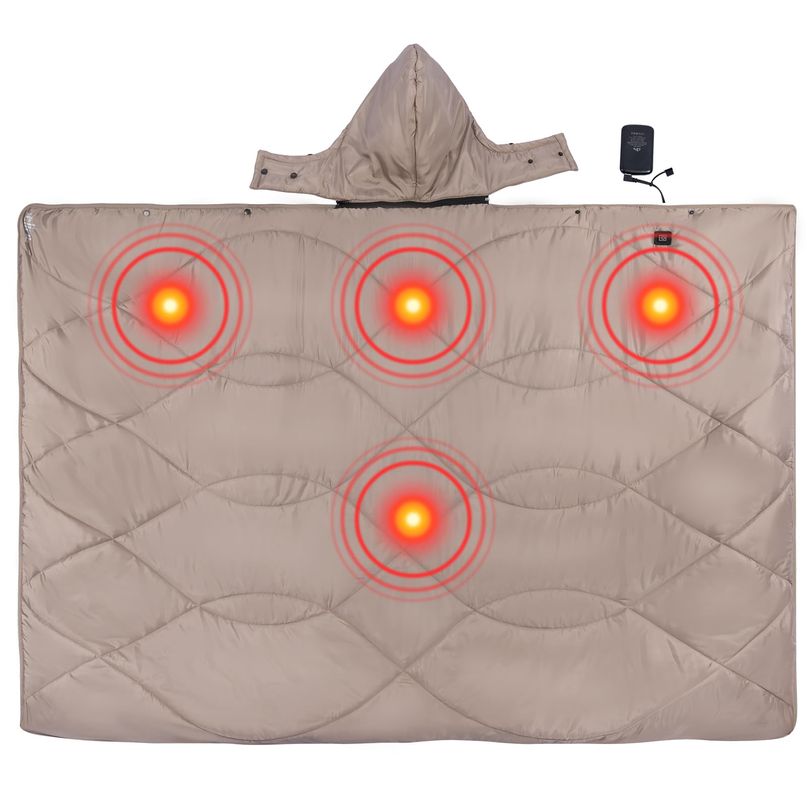 iClimb Heated Camping Blanket with Hood and Battery Pack (Khaki)