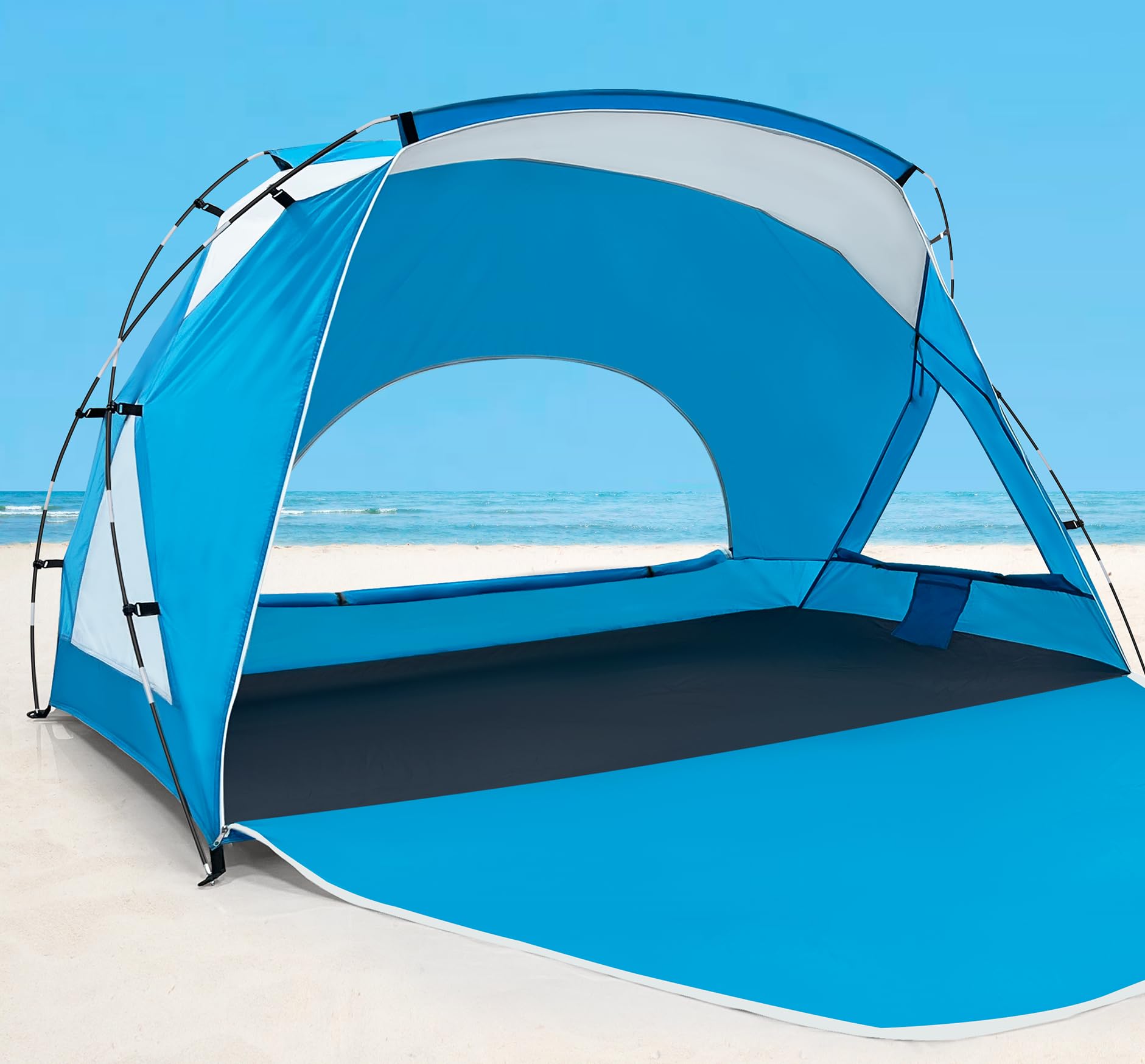 Calen Beach TentBeach Canopy Shade Tent with UPF 50+UV Protection for 6-8 Person Waterproof Portable Easy Setup Beach Sun Shelter Tent for Outdoor Adventures Camping and Picnics with Carrying Bag