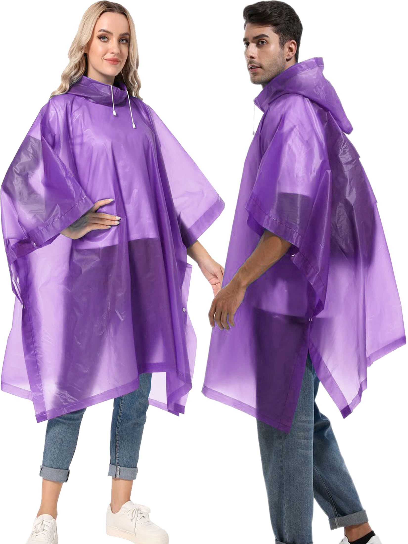 2-Pack Reusable Rain Ponchos for Adults HOOMBOOM Raincoats Emergency Survival for Women/Men Hood and Drawstring Purple