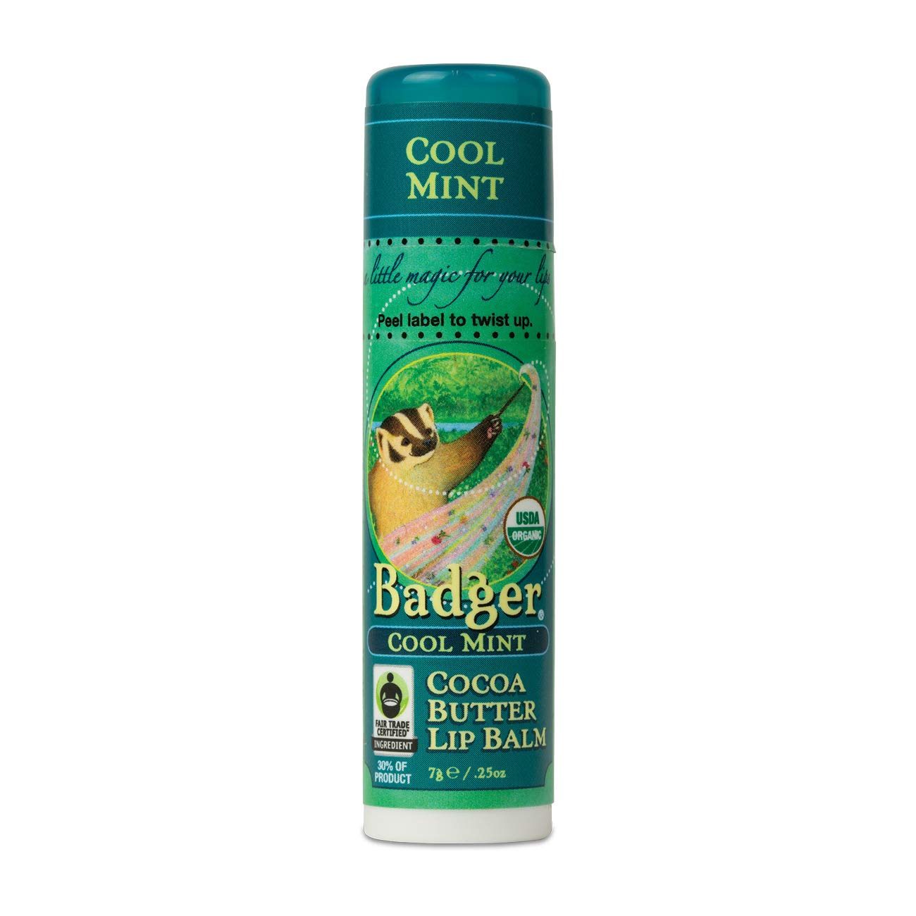 Badger - Cocoa Butter Lip Balm Cool Mint Certified Organic Lip Balm Fair Trade Natural Lip Balm Lip Butter Lip Balm Cocoa Butter Cocoa Care Lip Balm 0.25 oz