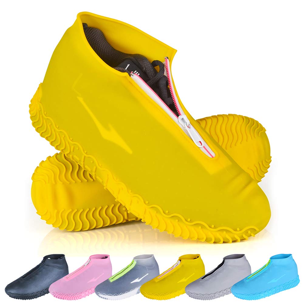 ydfagak Shoe Covers Waterproof Reusable Foldable Not-Slip Rain Shoe Covers with ZipperShoe Protectors Overshoes Rain Galoshes for Kids Men and Wome (Yellow M (Women 5.5-7.5 Men 5-6.5))