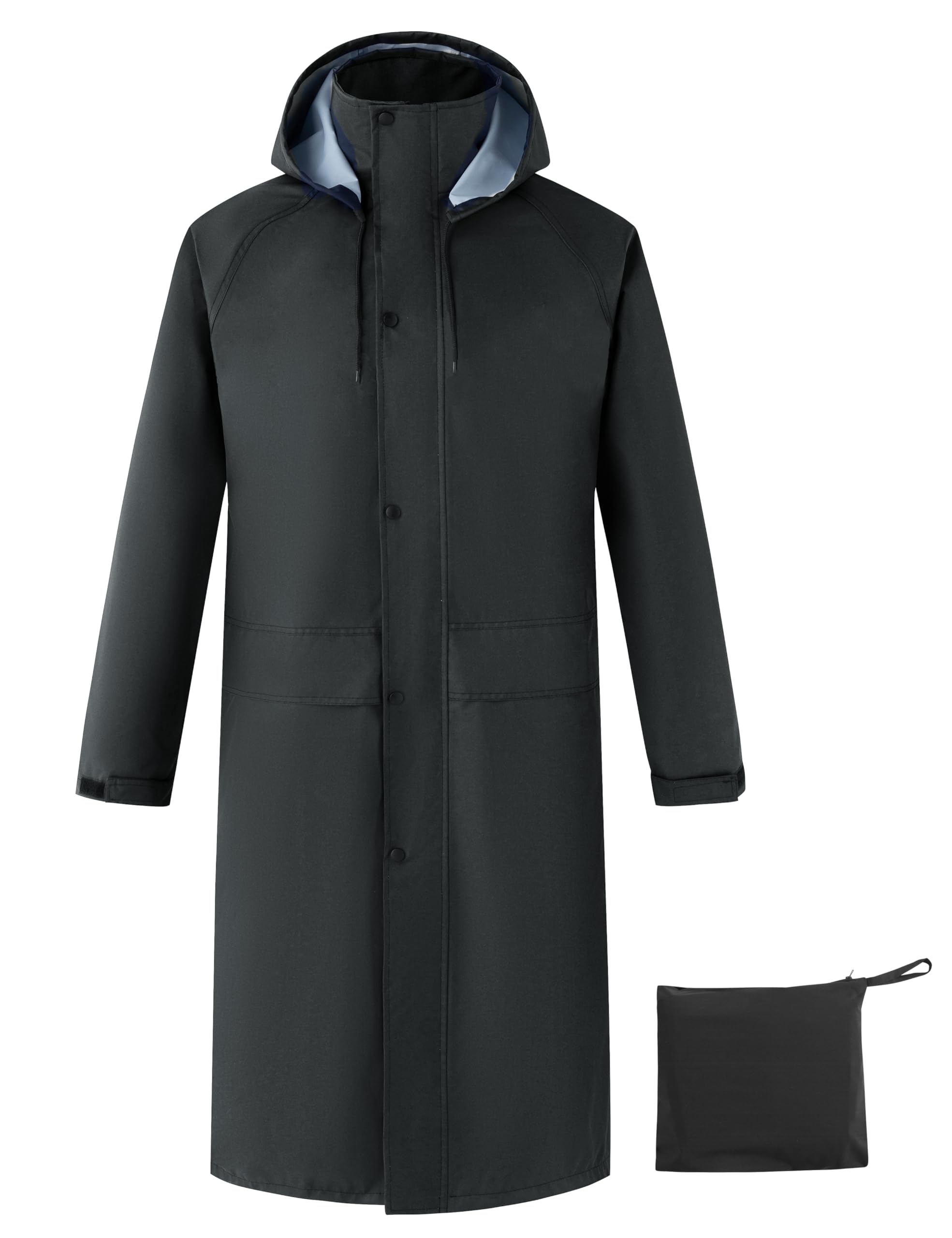 Ubon Mens Long Rain Coat Waterproof with Hood Lightweight Rain Jacket Spring Windbreaker for Travel and Hiking Black XX-Large