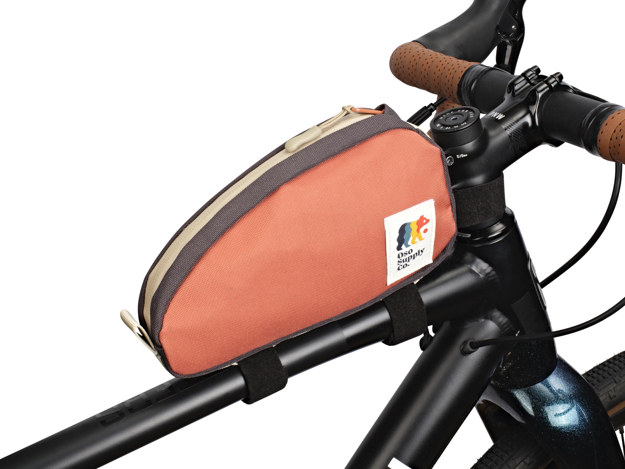 Oso Supply Co - Top Tube Bike Bag Bicycle Front Frame Bag Bike Accessories Pouch (Burnt Orange/Charcoal/Tan)