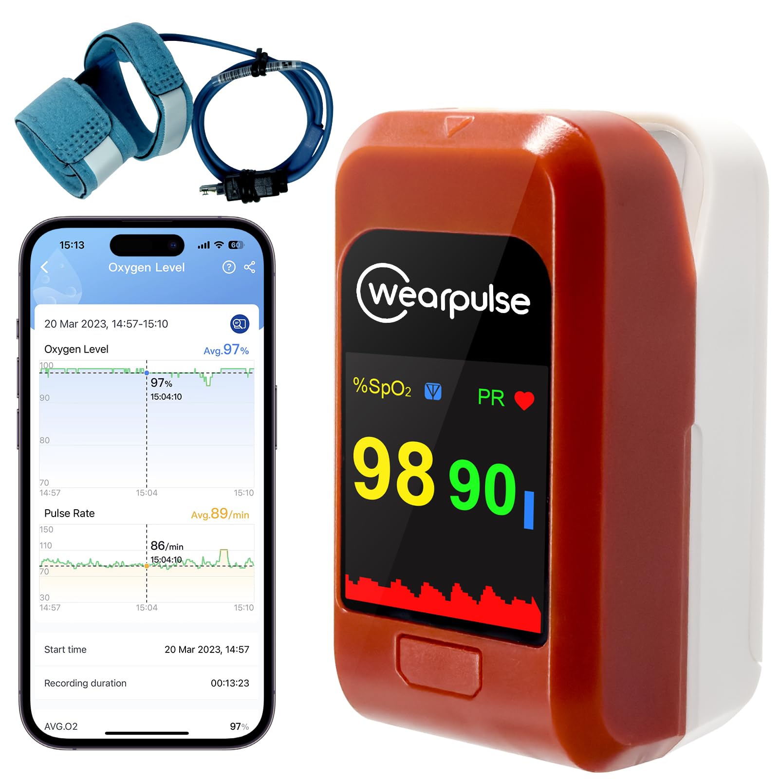 Wearpulse Baby Pulse Oximeter Fingertip Kids Oxygen Meter Finger Pulse Ox with Infant Foot Sensor Blood Oxygen Saturation Monitor for Adult & Newborn Tracking SPO2 and PR with Adjustable Reminder