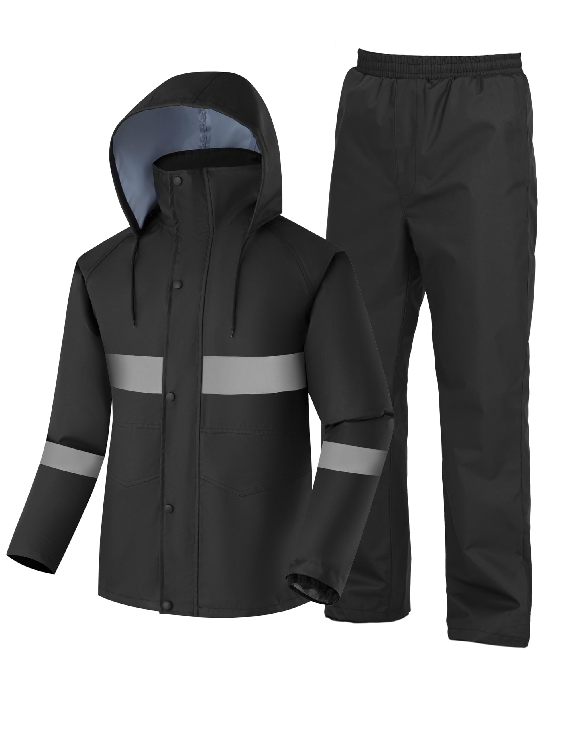 Ubon Waterproof Rain Suits for Men Including Jackets and Pants Lightweight Rain Gear for Golf Hiking Fishing 2 Pieces Hi-vis Black Large